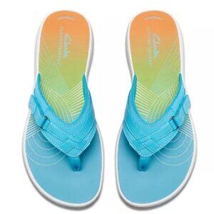 Clarks Cloud Steppers Breeze Sea Flip Flops Turquoise/Coral Ombre 🆕⌚📦🏃💨🚚